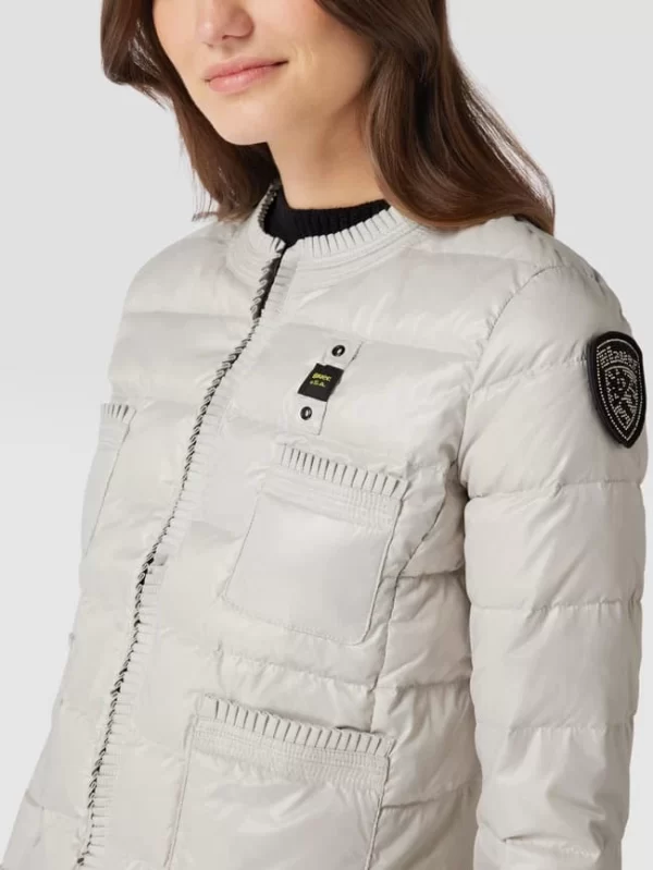Blauer Usa Daunenjacke In Stepp-Optik – Silber 4