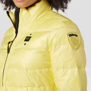 Blauer Usa Daunenjacke In Stepp-Optik – Gelb 11