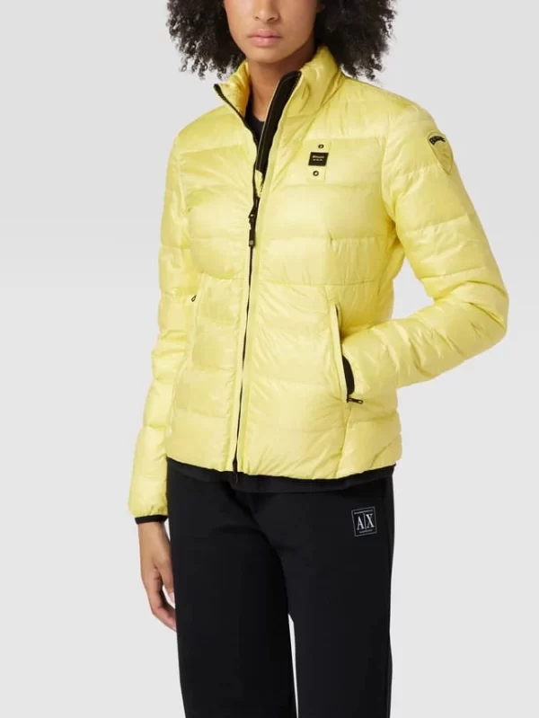 Blauer Usa Daunenjacke In Stepp-Optik – Gelb 5